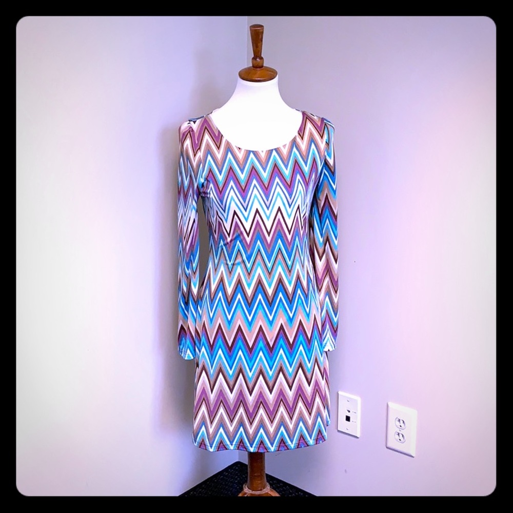 Nicola Antoni (Boho Blue) chevron l/s dress